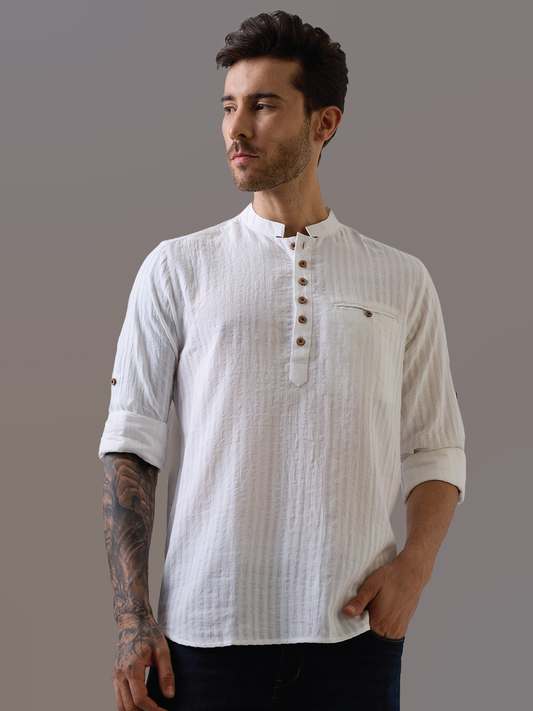 White Striped Handwoven Kurta Shirt