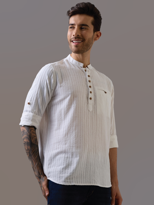 White Striped Handwoven Kurta Shirt