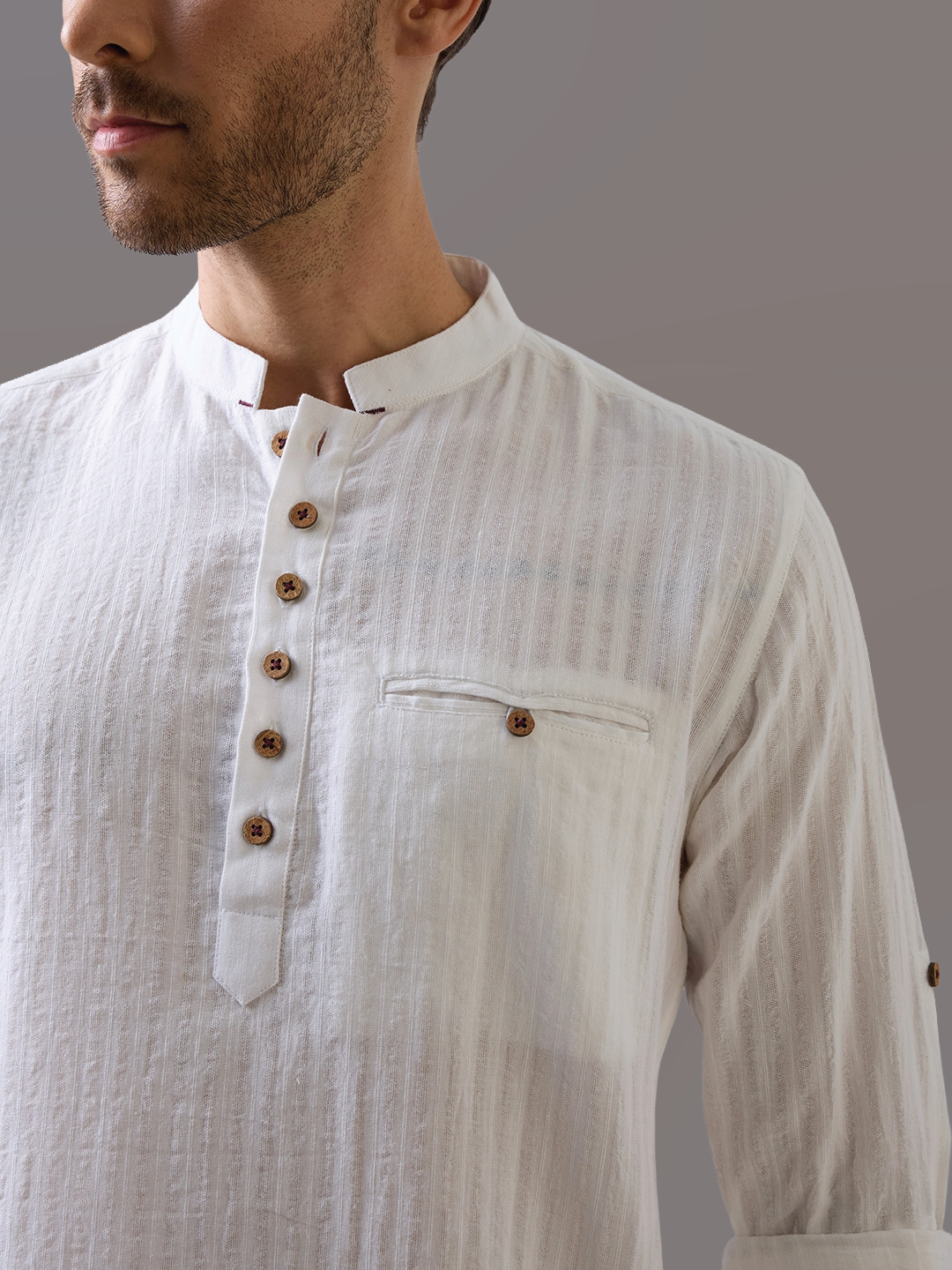 White Striped Handwoven Kurta Shirt