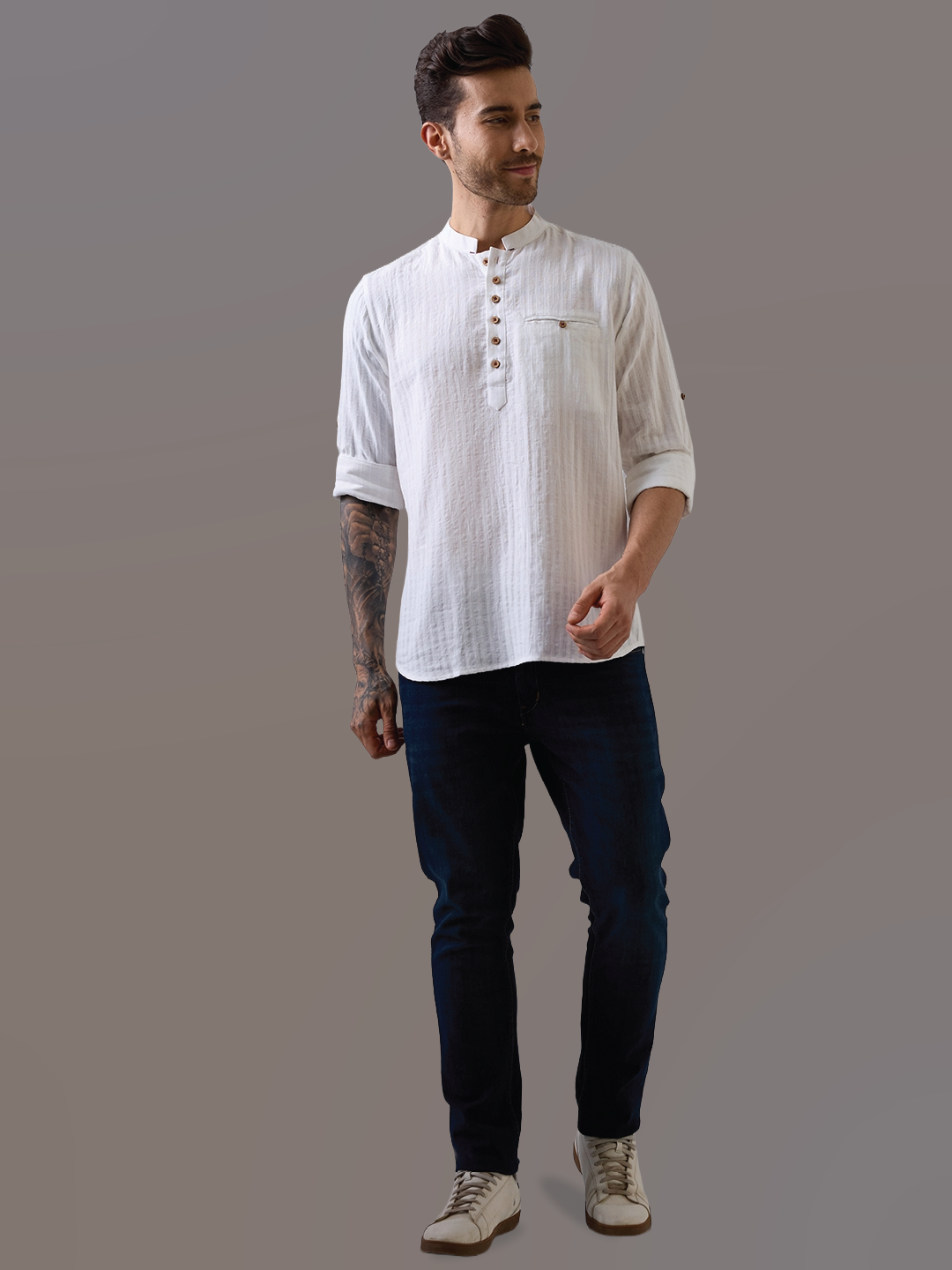 White Striped Handwoven Kurta Shirt