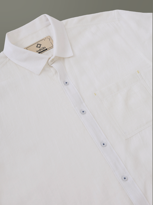 White Self-Textured Half Sleeve Handloom Cotton Shirt