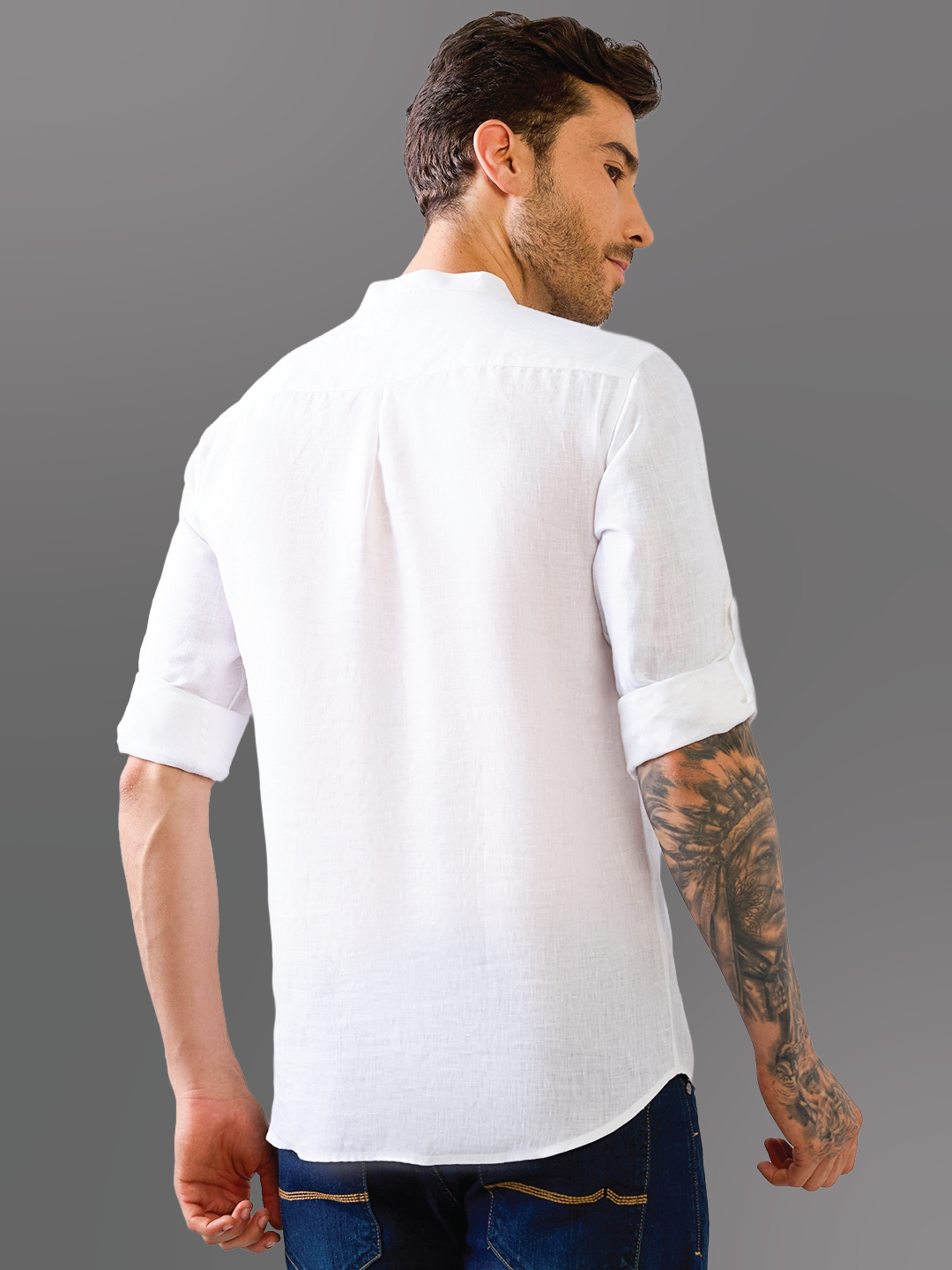 White Solid Wooden-Button Pure Linen Kurta Shirt