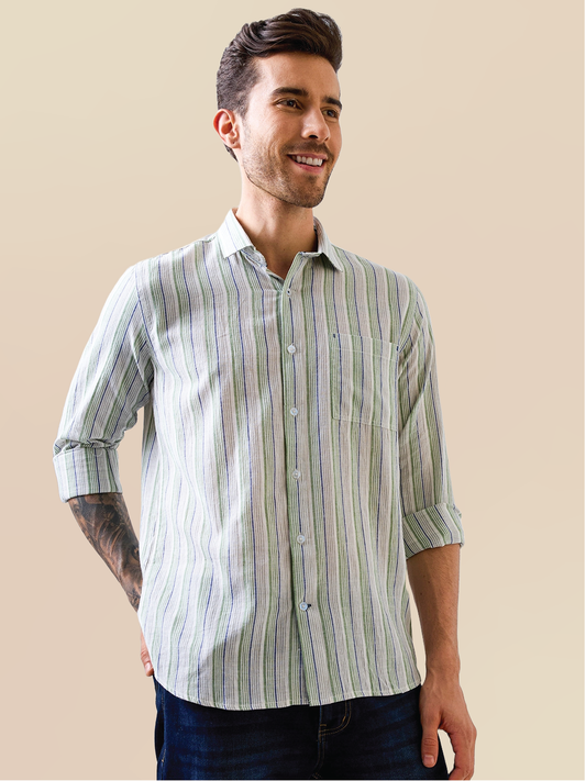 Green-Blue Striped Handloom Cotton Shirt