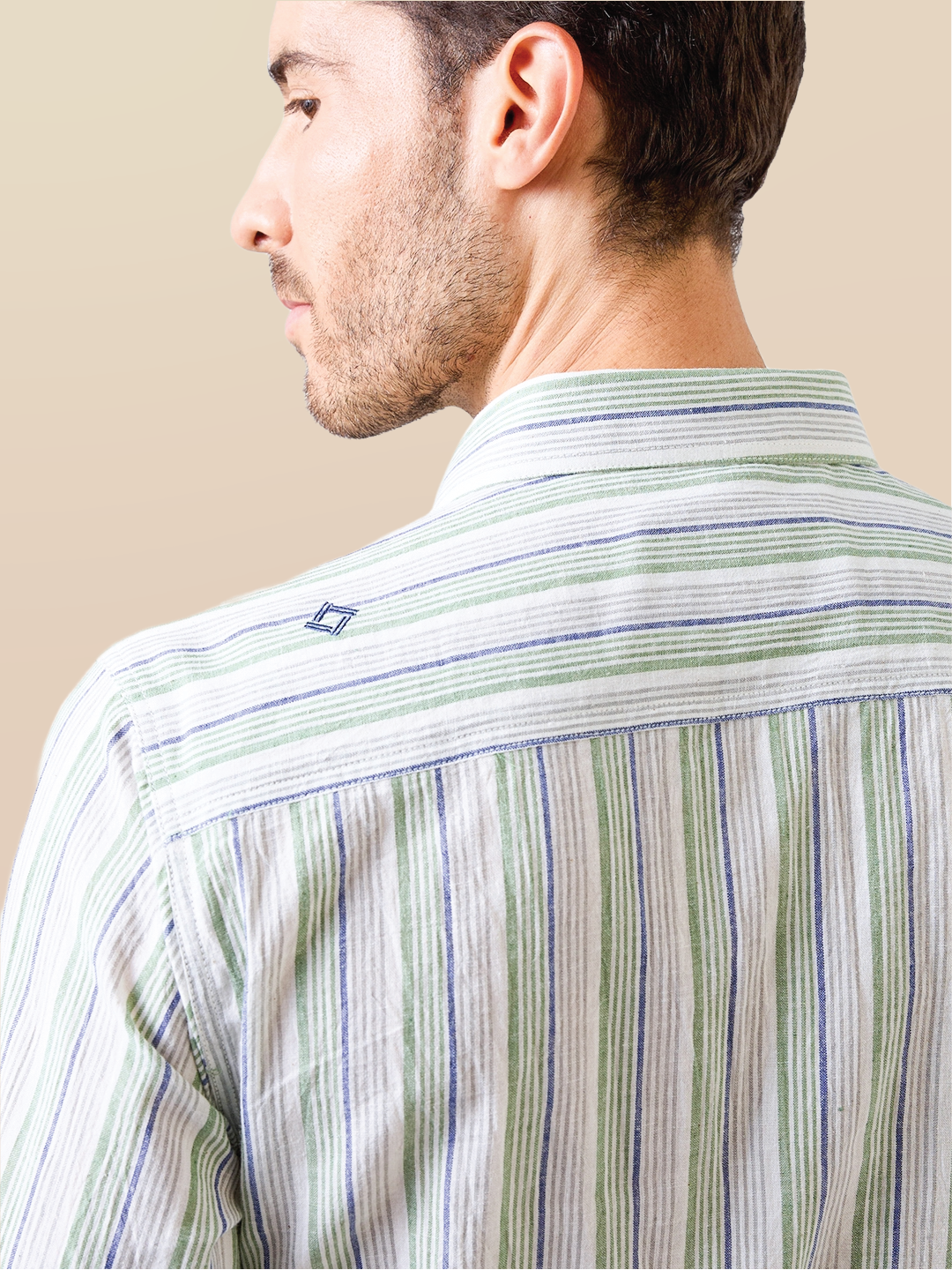 Green-Blue Striped Handloom Cotton Shirt