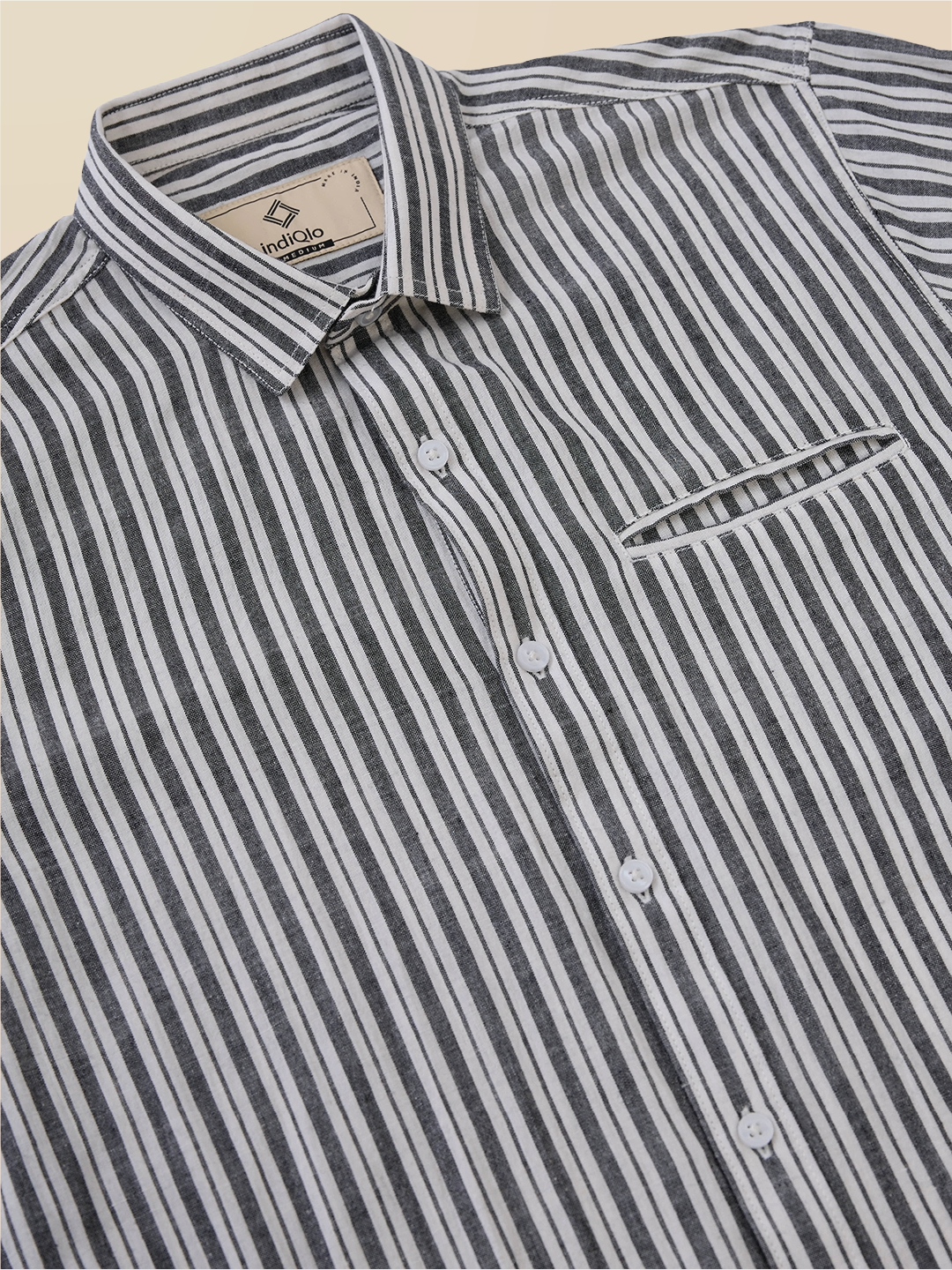 Ash Grey Striped Handloom Cotton Shirt