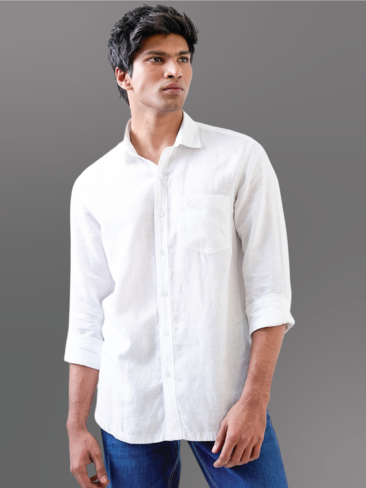 White Solid Pure Linen Shirt