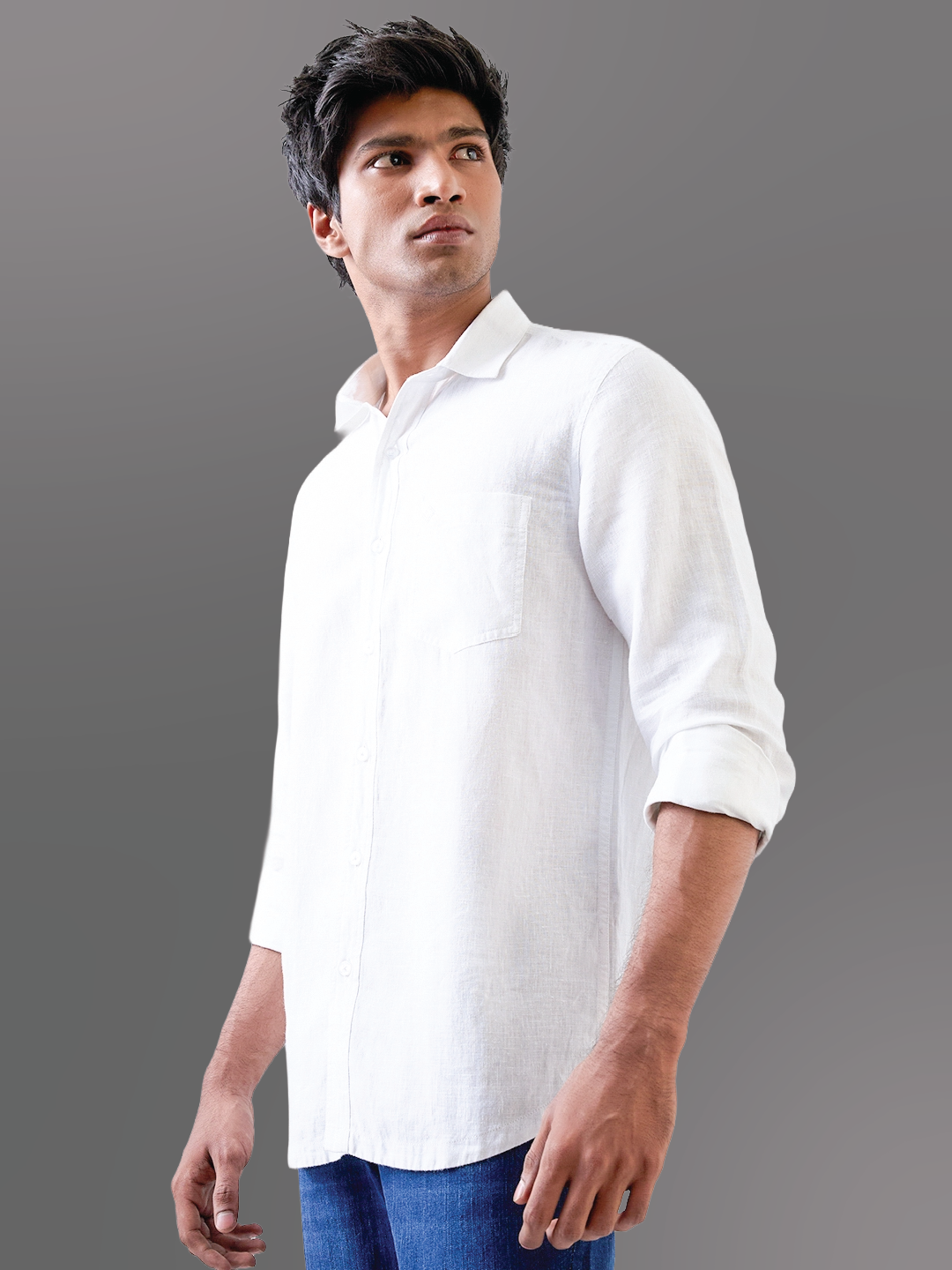 White Solid Pure Linen Shirt