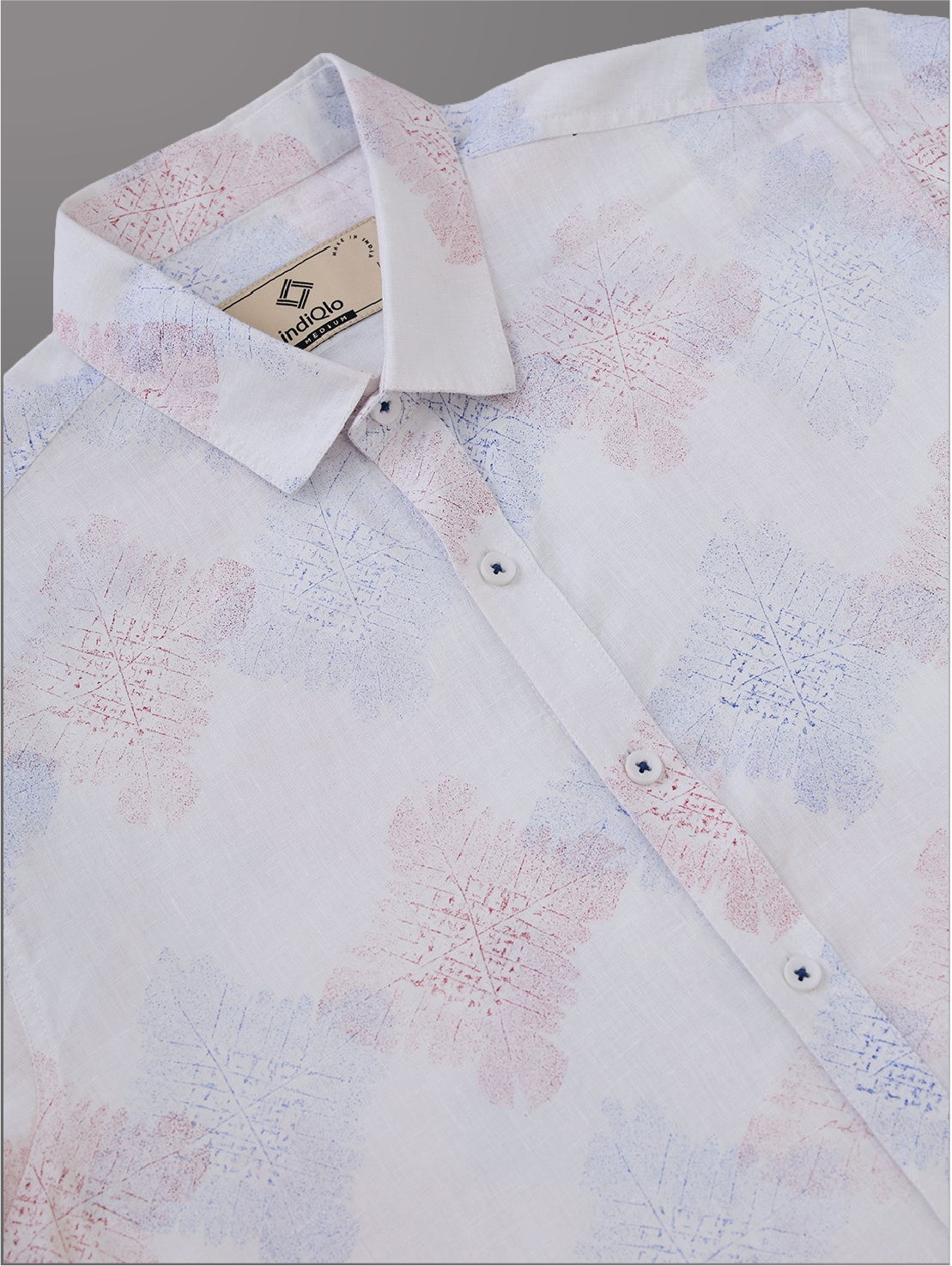 White Printed Half Sleeve Pure Linen Shirt