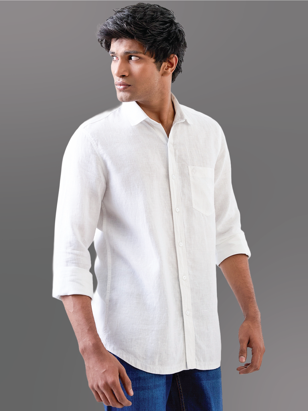 White Solid Pure Linen Shirt