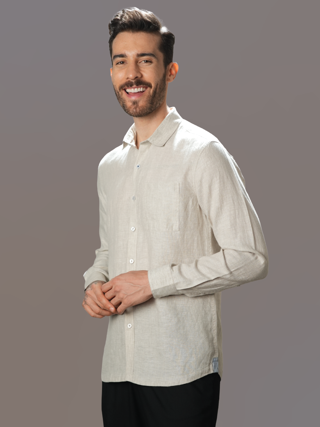Beige Pure Linen Shirt