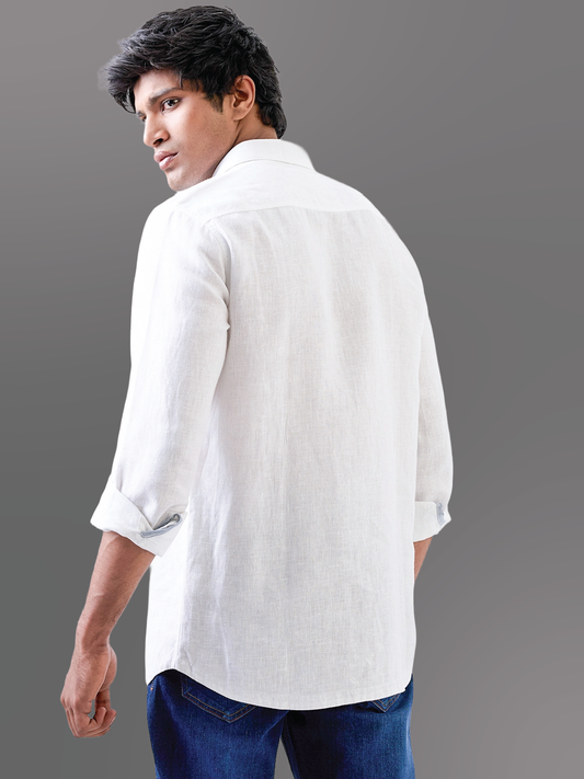 White Solid Pure Linen Shirt
