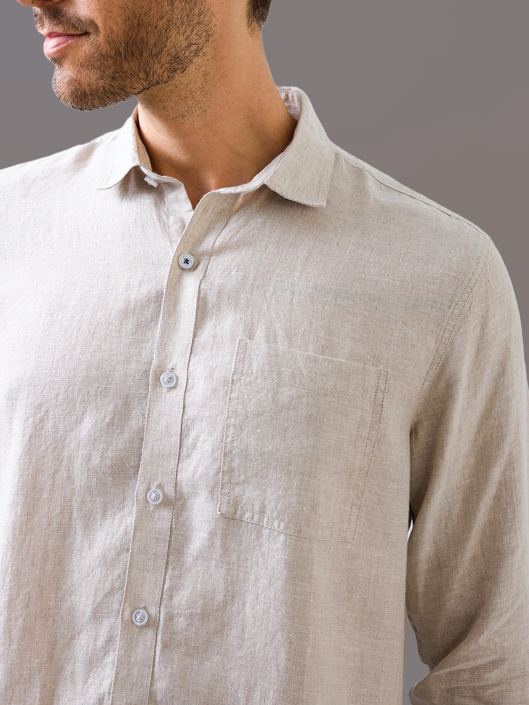 Beige Pure Linen Shirt