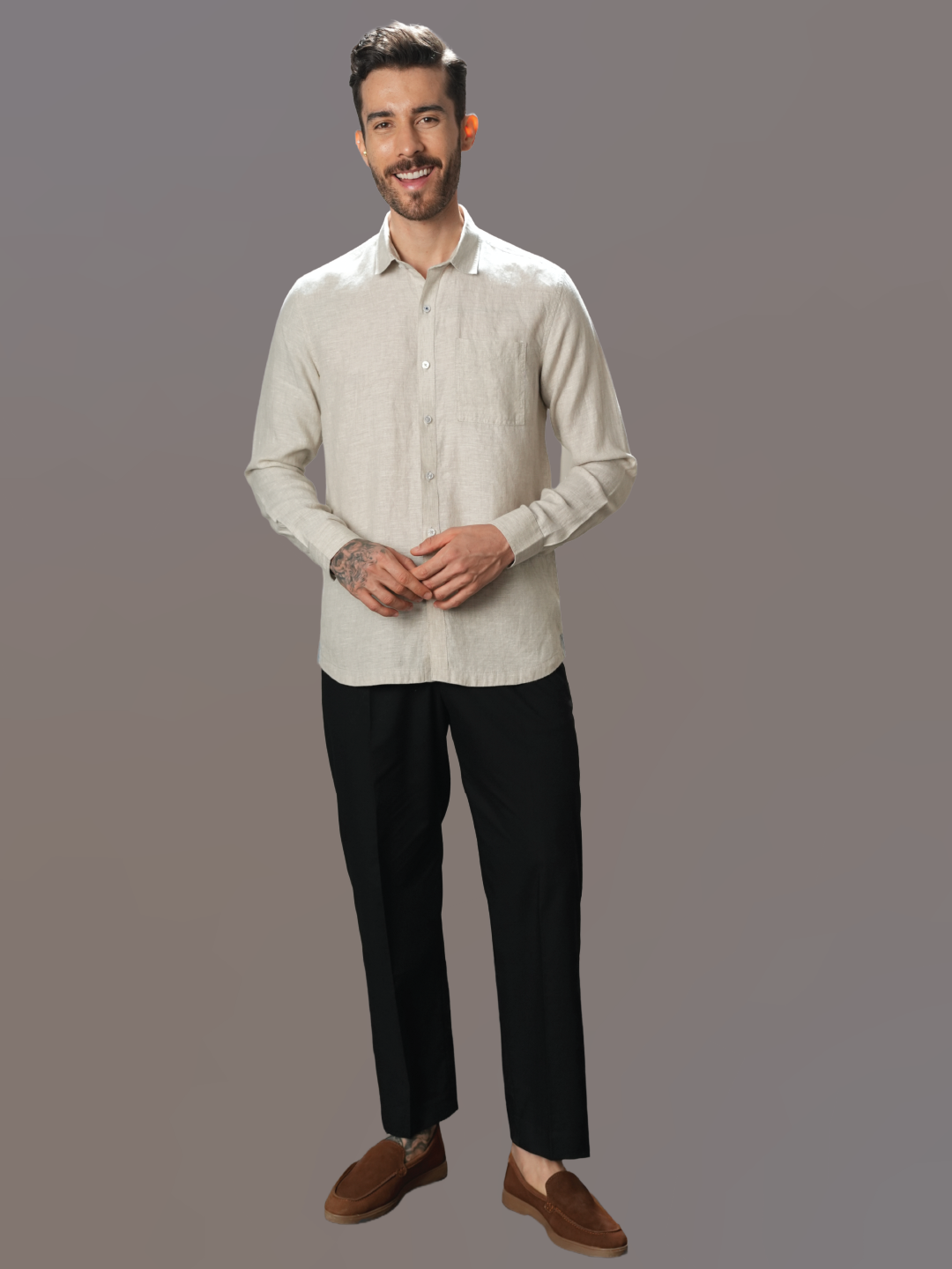 Beige Pure Linen Shirt