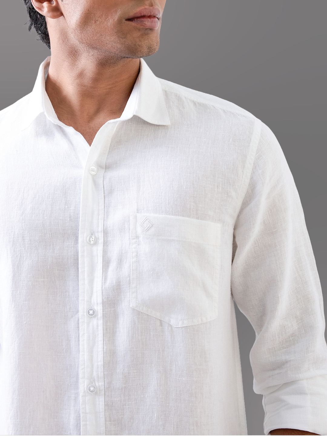 White Solid Pure Linen Shirt