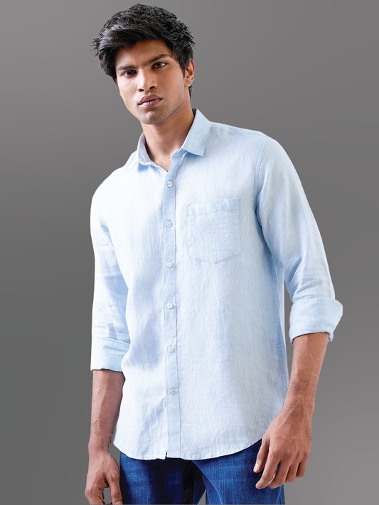 Classic Blue Solid Pure Linen Shirt