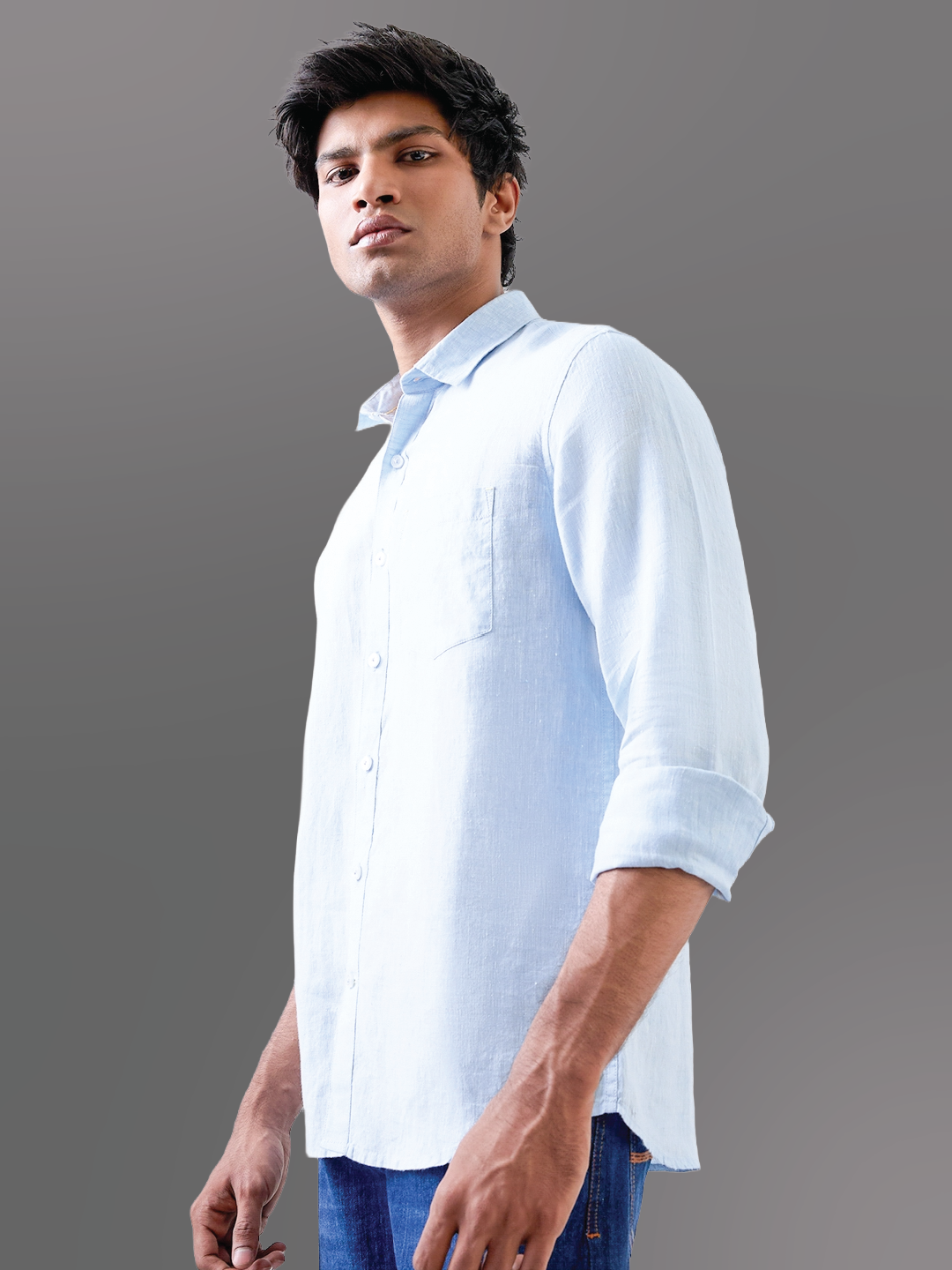 Classic Blue Solid Pure Linen Shirt