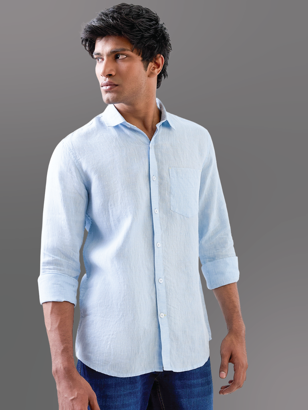 Classic Blue Solid Pure Linen Shirt