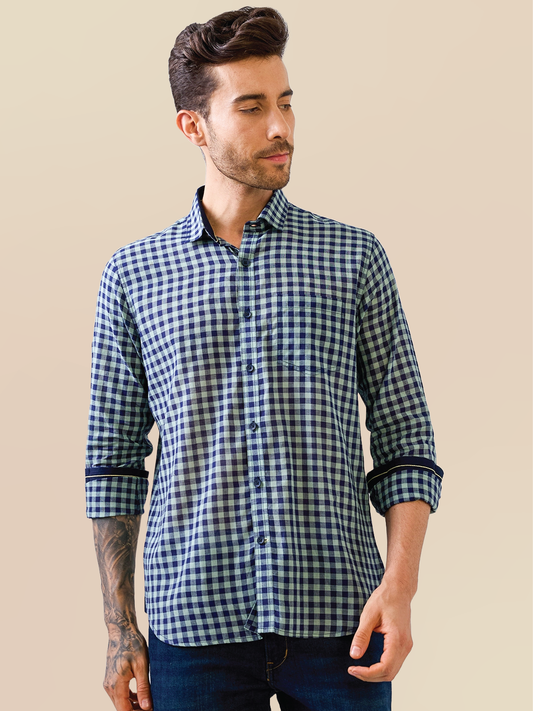 Blue-Green Check Handloom Cotton Shirt