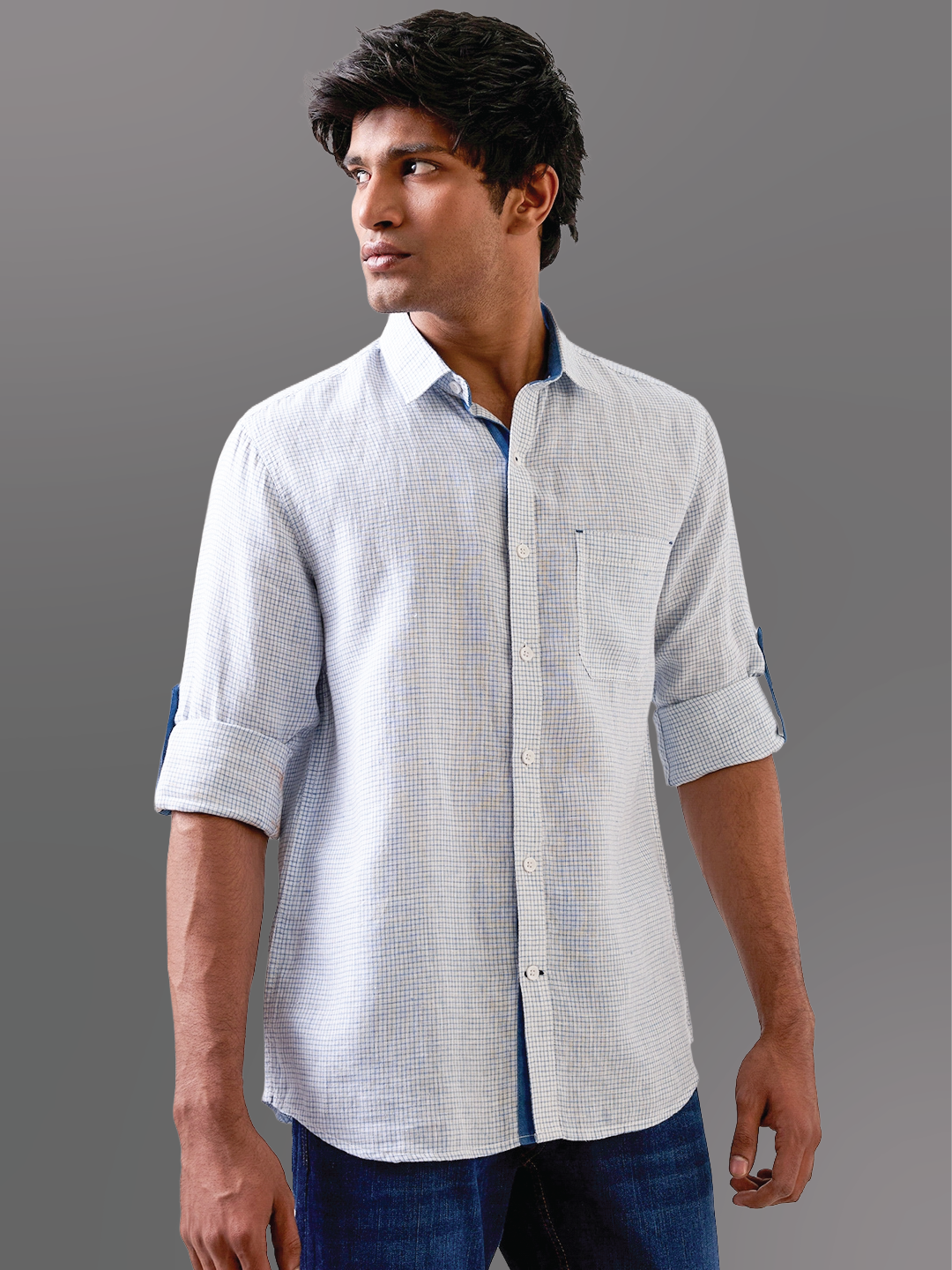 White Micro-Check Pure Linen Shirt