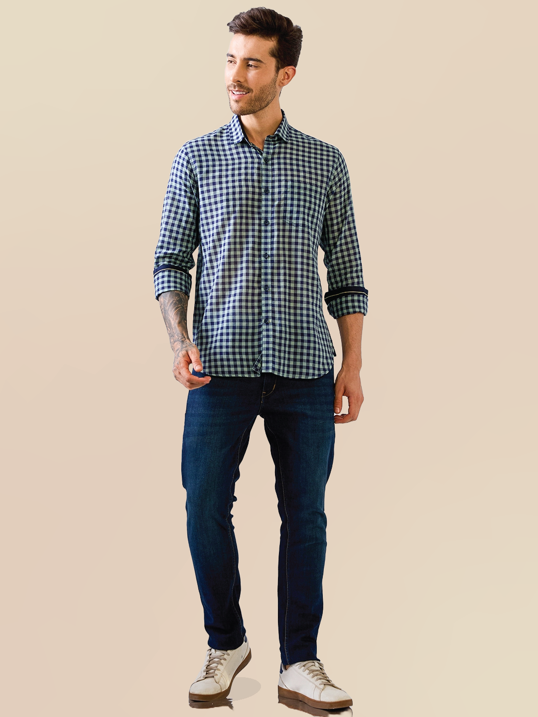 Blue-Green Check Handloom Cotton Shirt