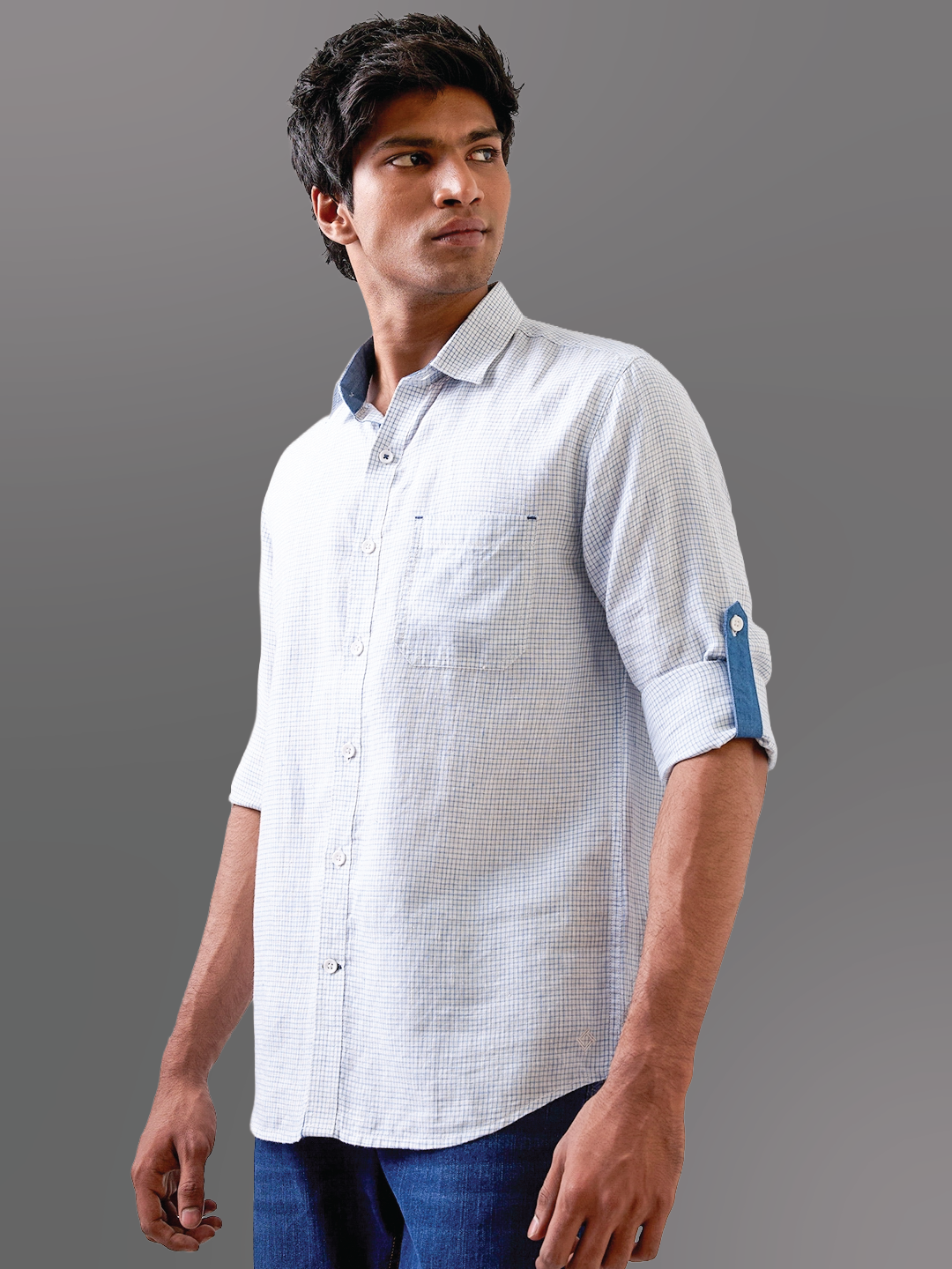 White Micro-Check Pure Linen Shirt