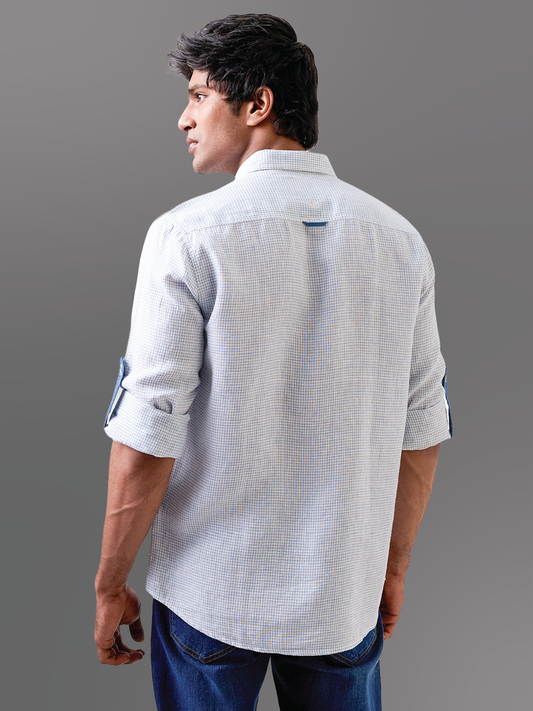 White Micro-Check Pure Linen Shirt