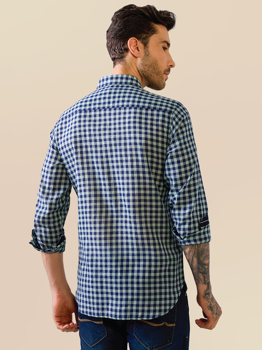 Blue-Green Check Handloom Cotton Shirt