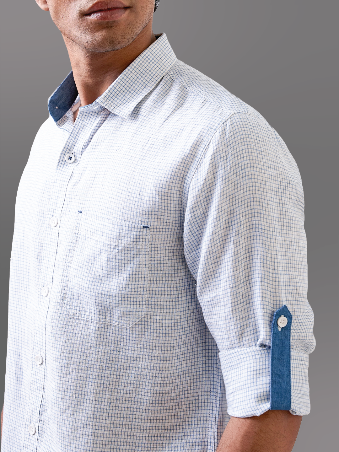White Micro-Check Pure Linen Shirt
