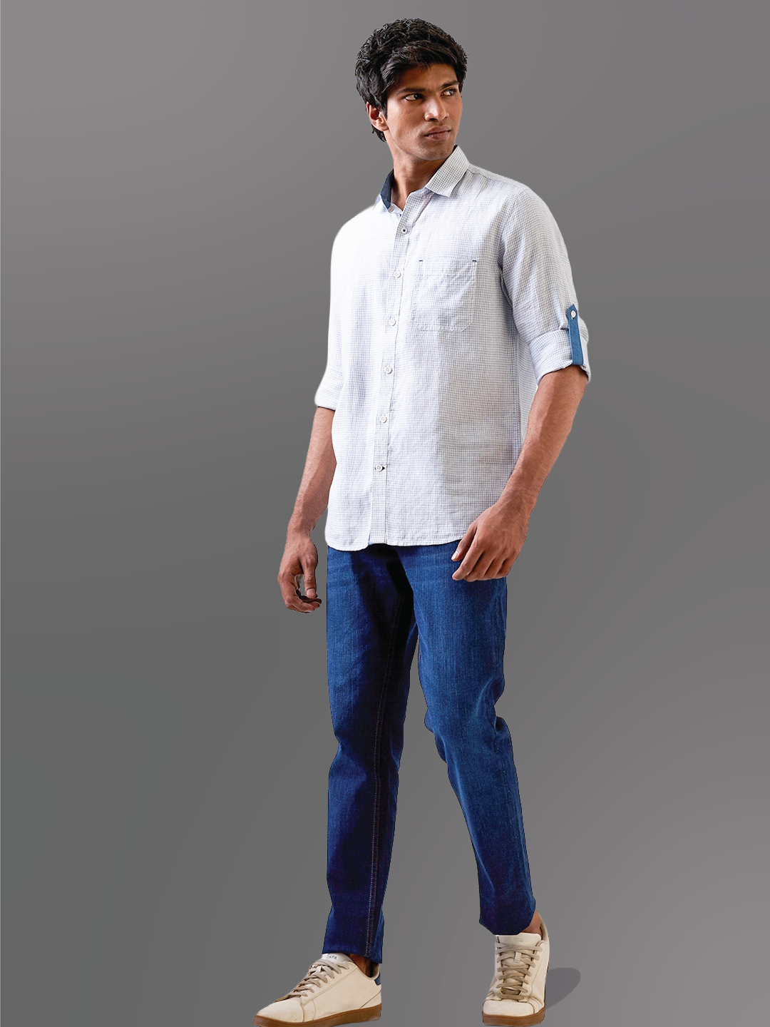 White Micro-Check Pure Linen Shirt