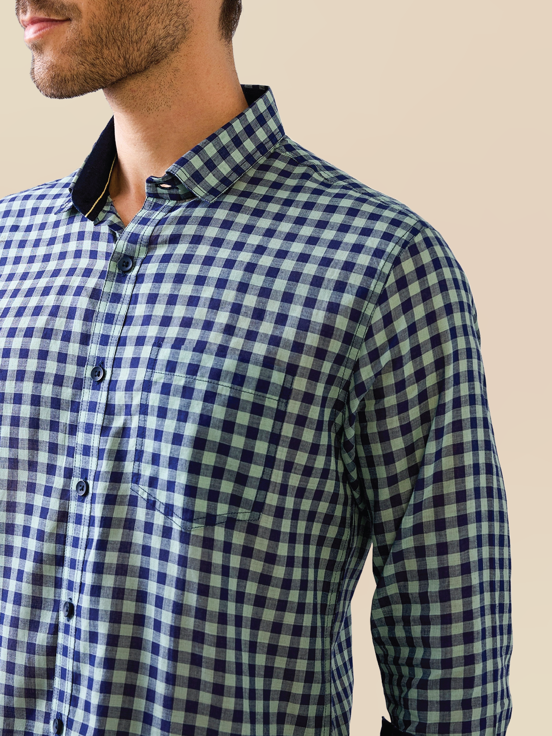 Blue-Green Check Handloom Cotton Shirt