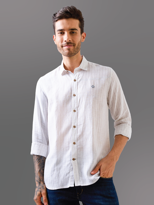 White Stripe Pure Linen Shirt
