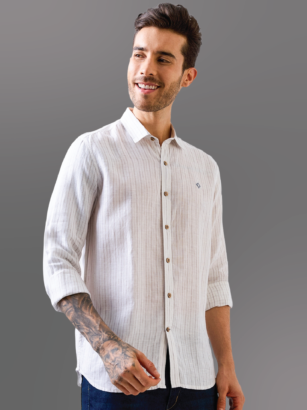 White Stripe Pure Linen Shirt