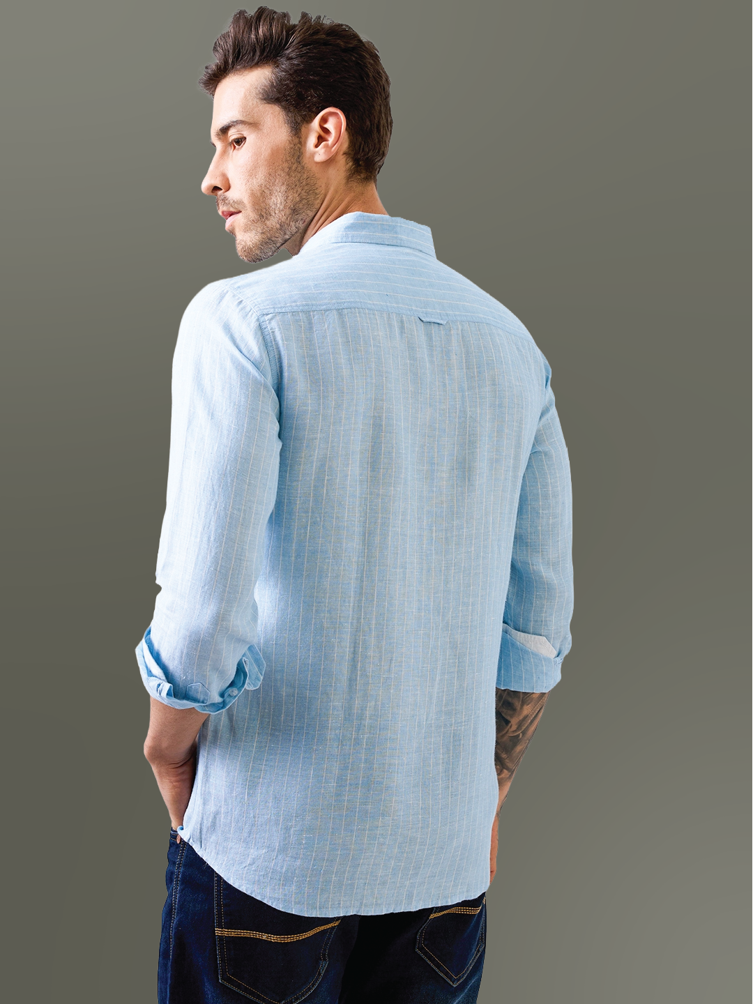Sky Blue Striped Pure Linen Shirt