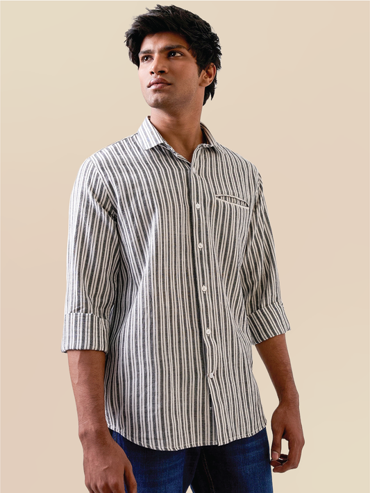 Ash Grey Striped Handloom Cotton Shirt