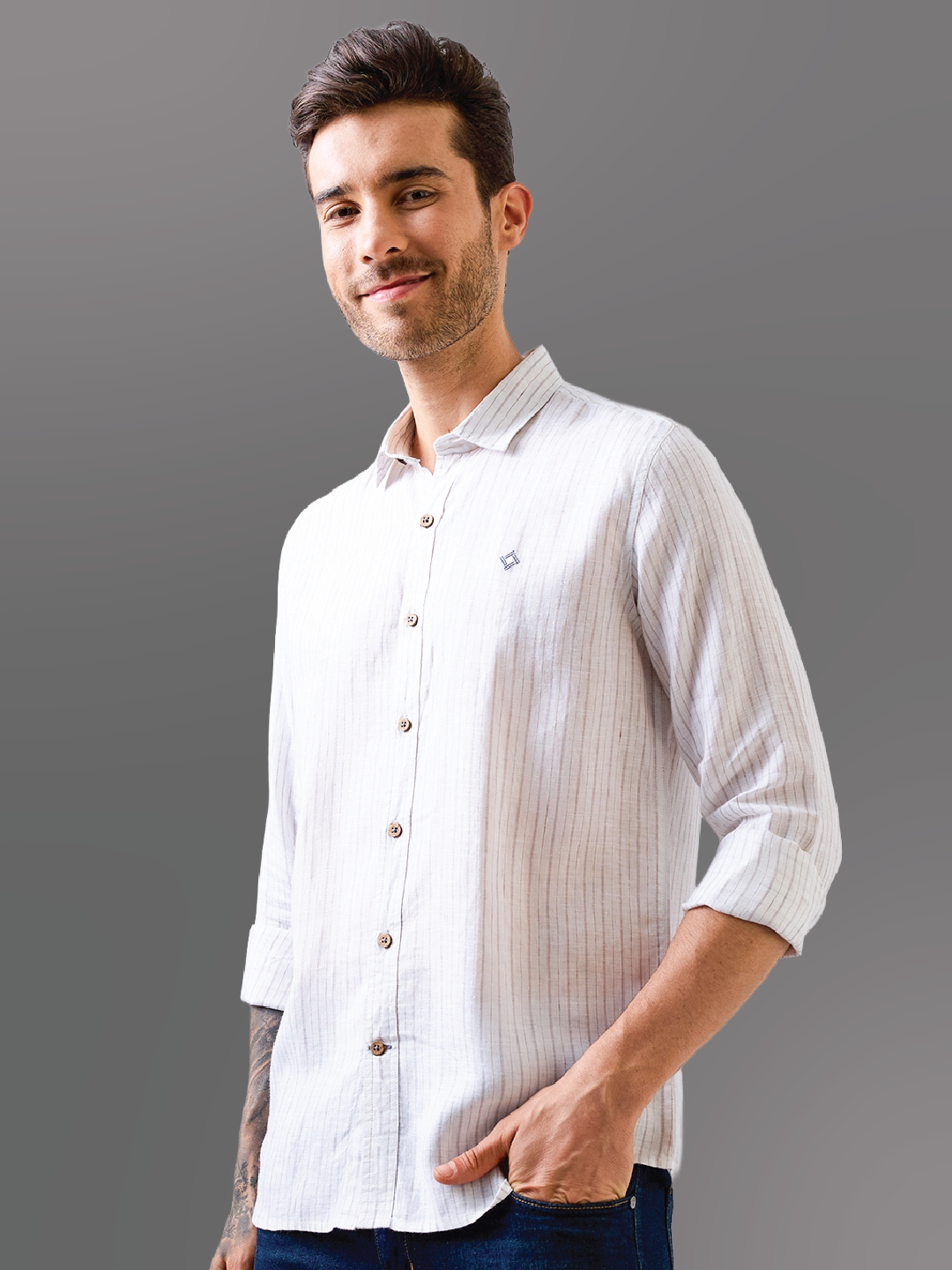 White Stripe Pure Linen Shirt