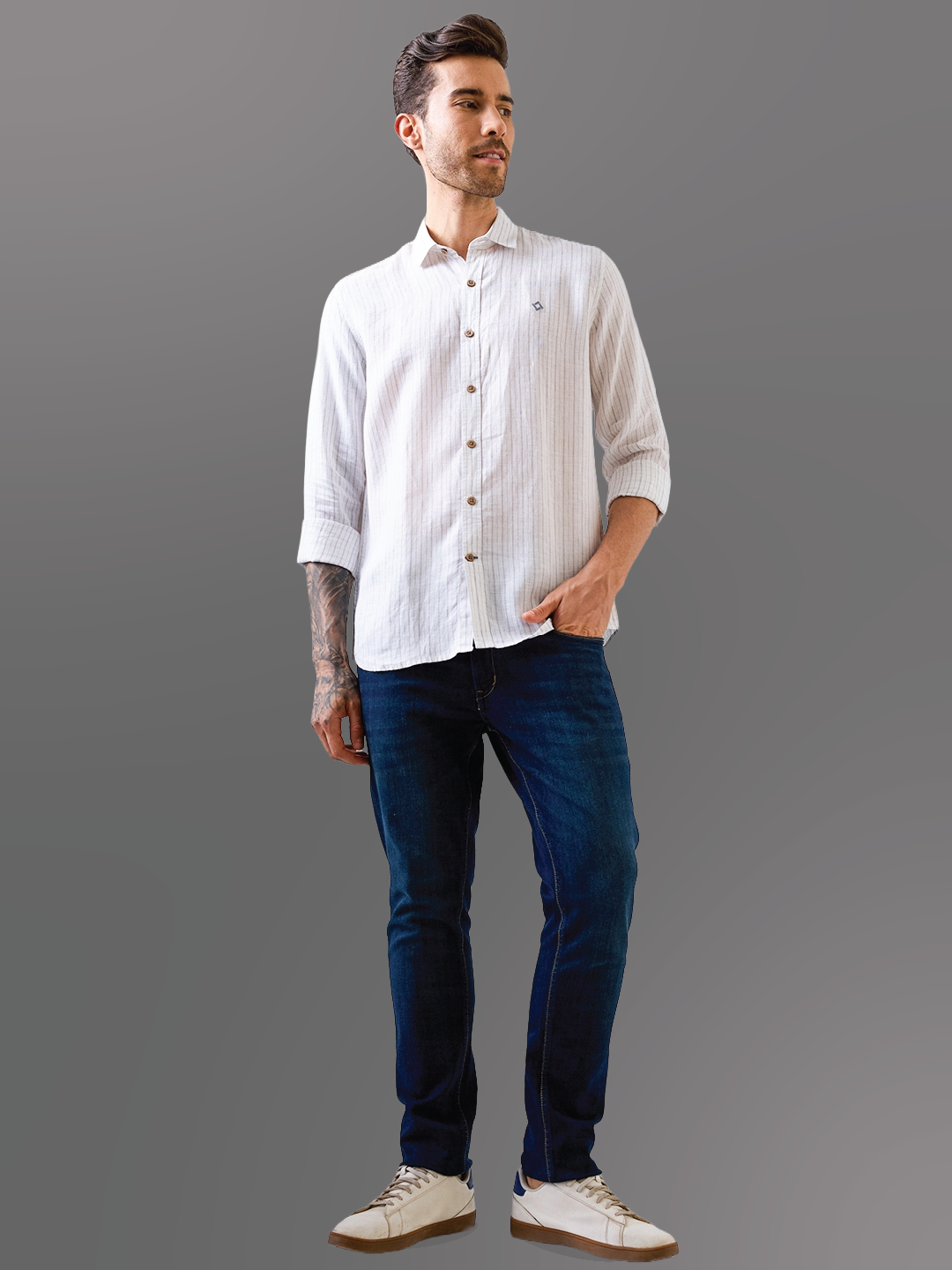 White Stripe Pure Linen Shirt