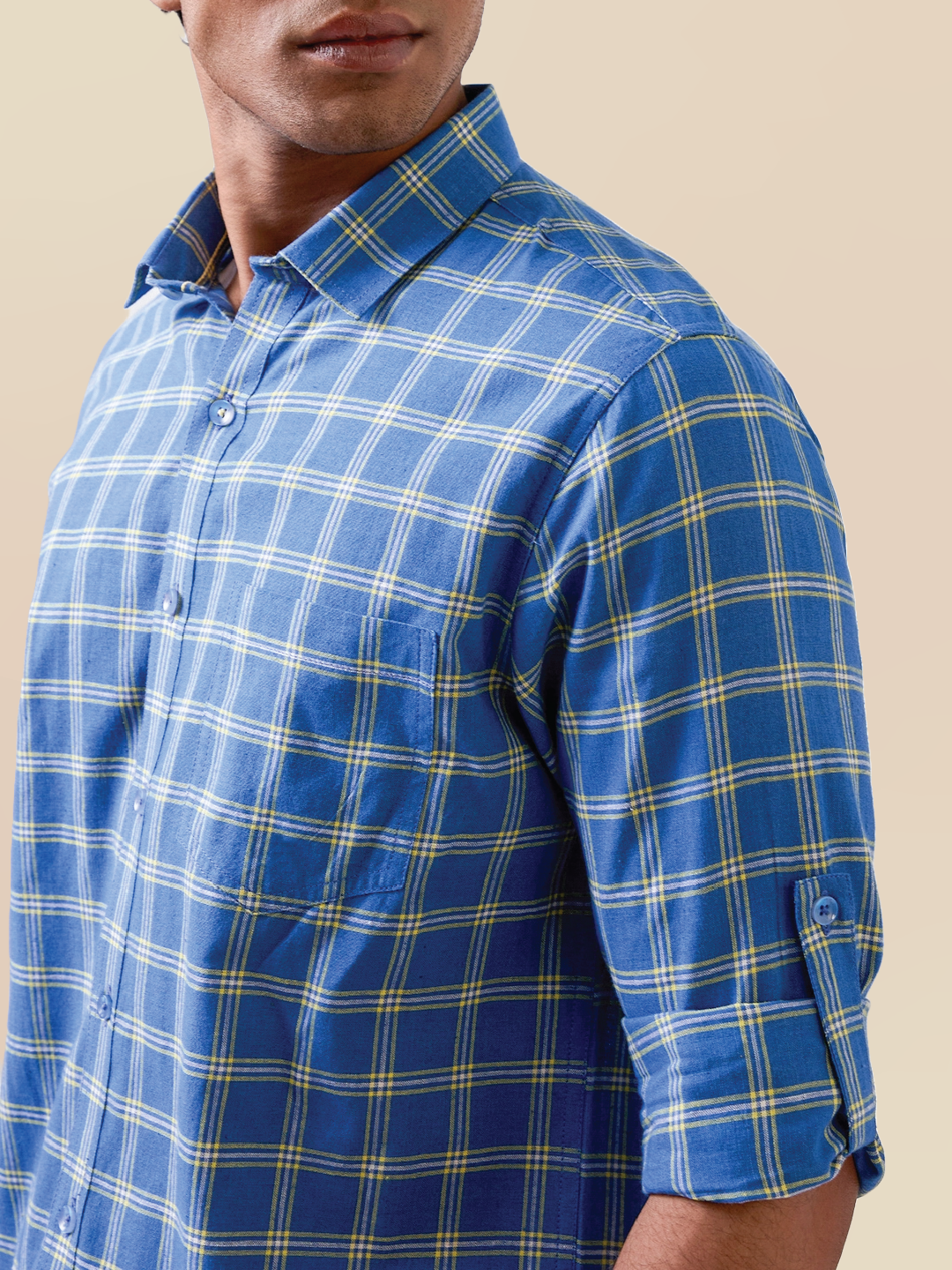 Marine Blue Check Handloom Cotton Shirt