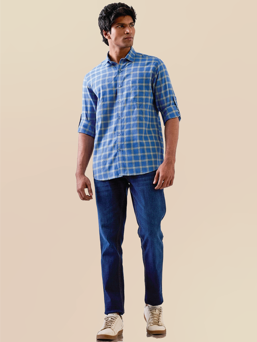 Marine Blue Check Handloom Cotton Shirt