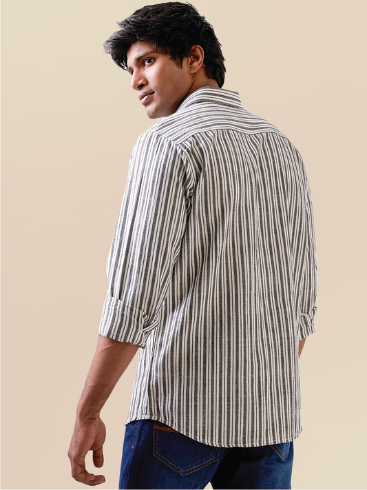 Ash Grey Striped Handloom Cotton Shirt