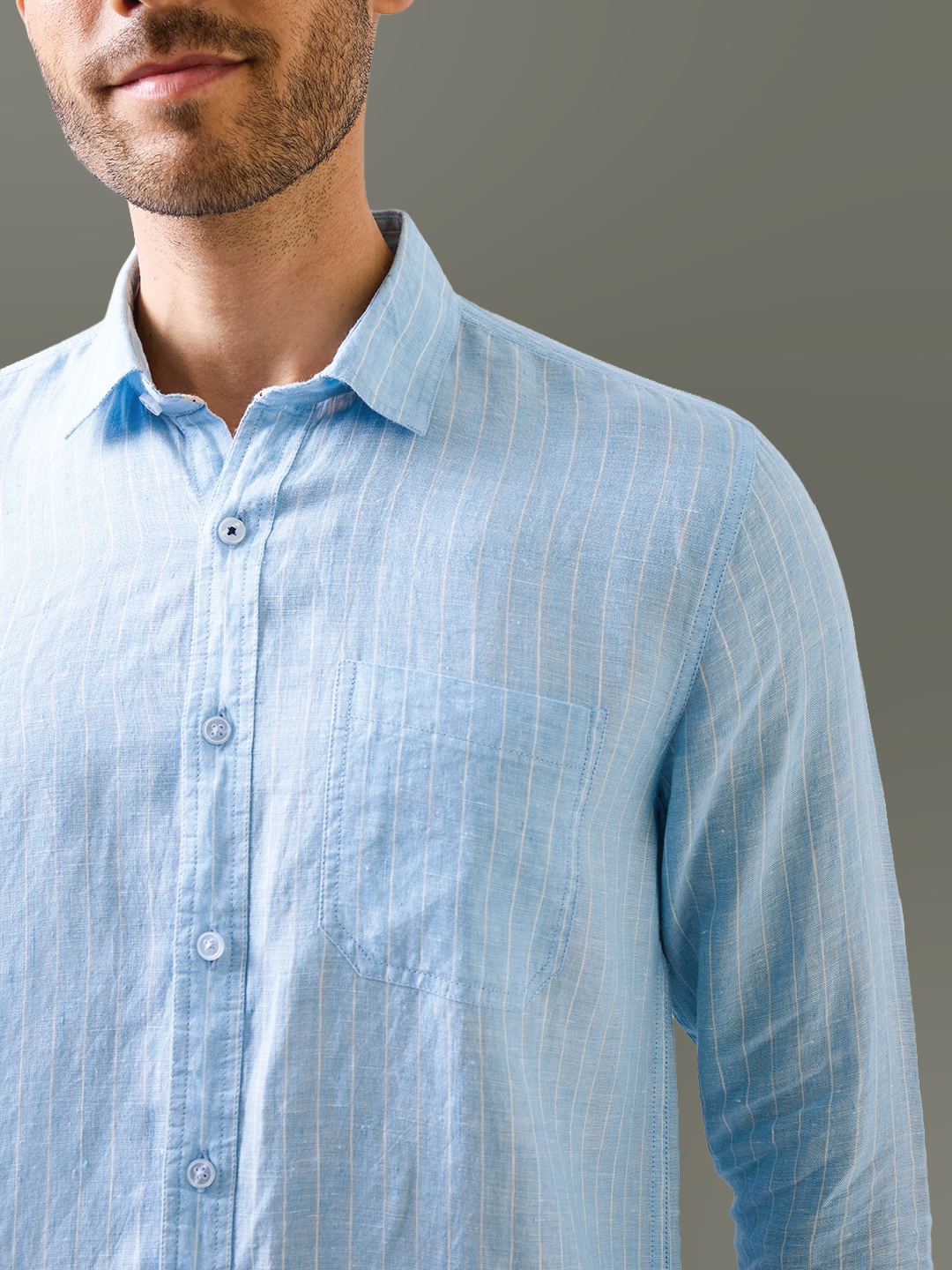 Sky Blue Striped Pure Linen Shirt