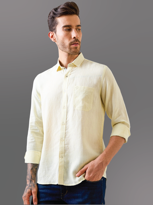 Yellow Solid Pure Linen Shirt