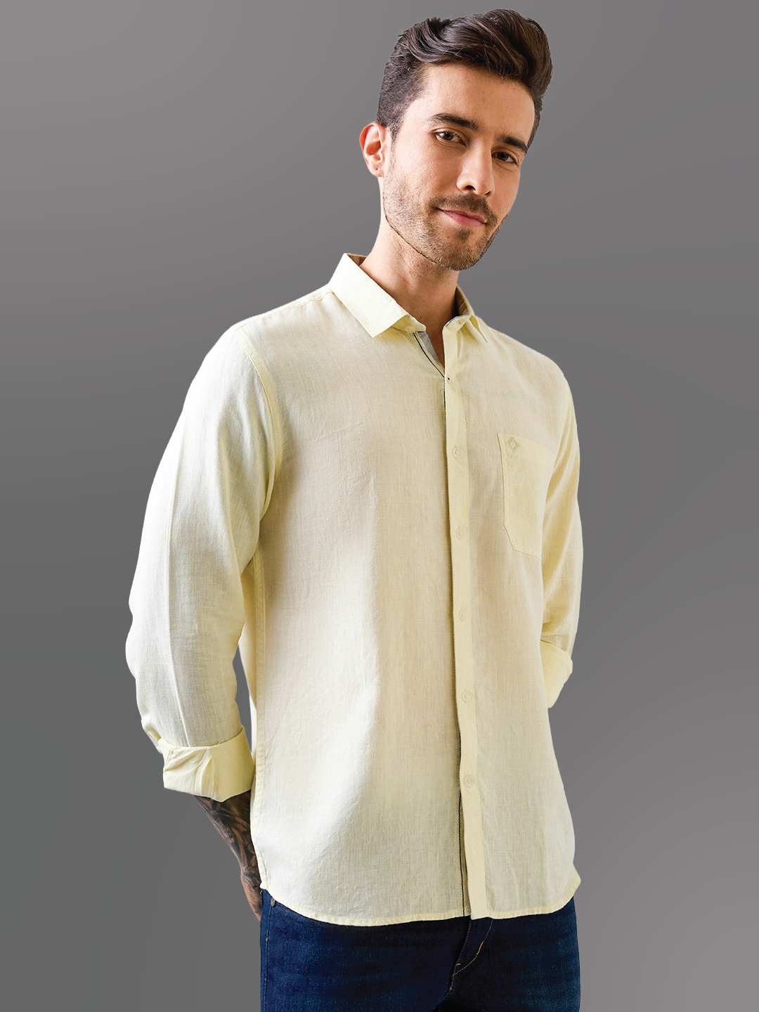 Yellow Solid Pure Linen Shirt