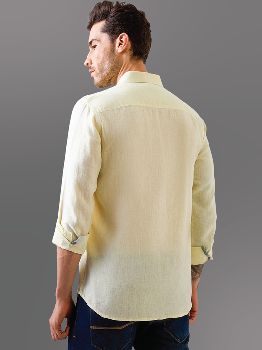 Yellow Solid Pure Linen Shirt