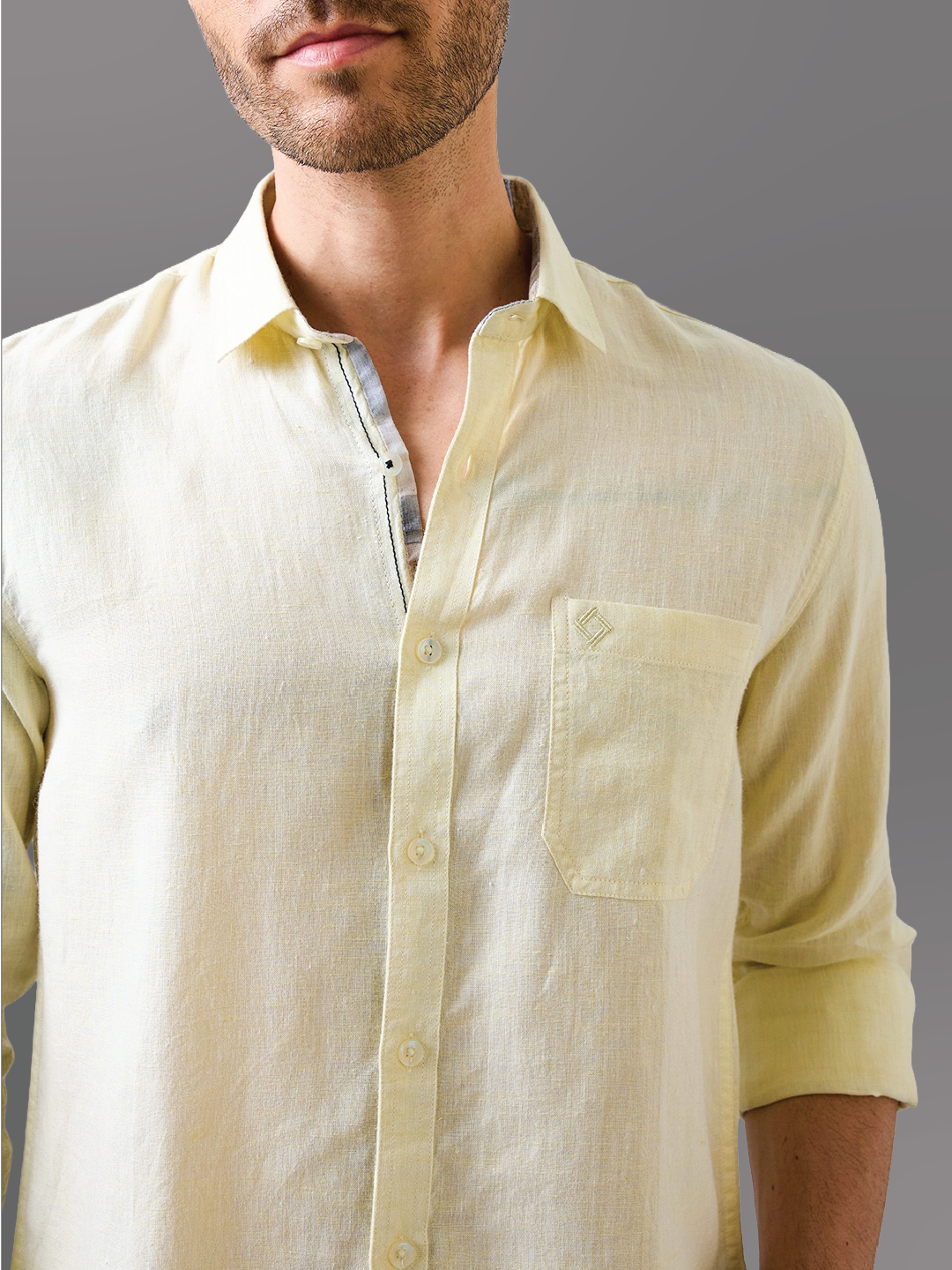 Yellow Solid Pure Linen Shirt