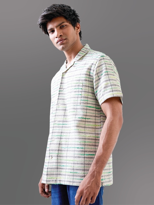 Ecru Solid Handloom Cotton Shirt