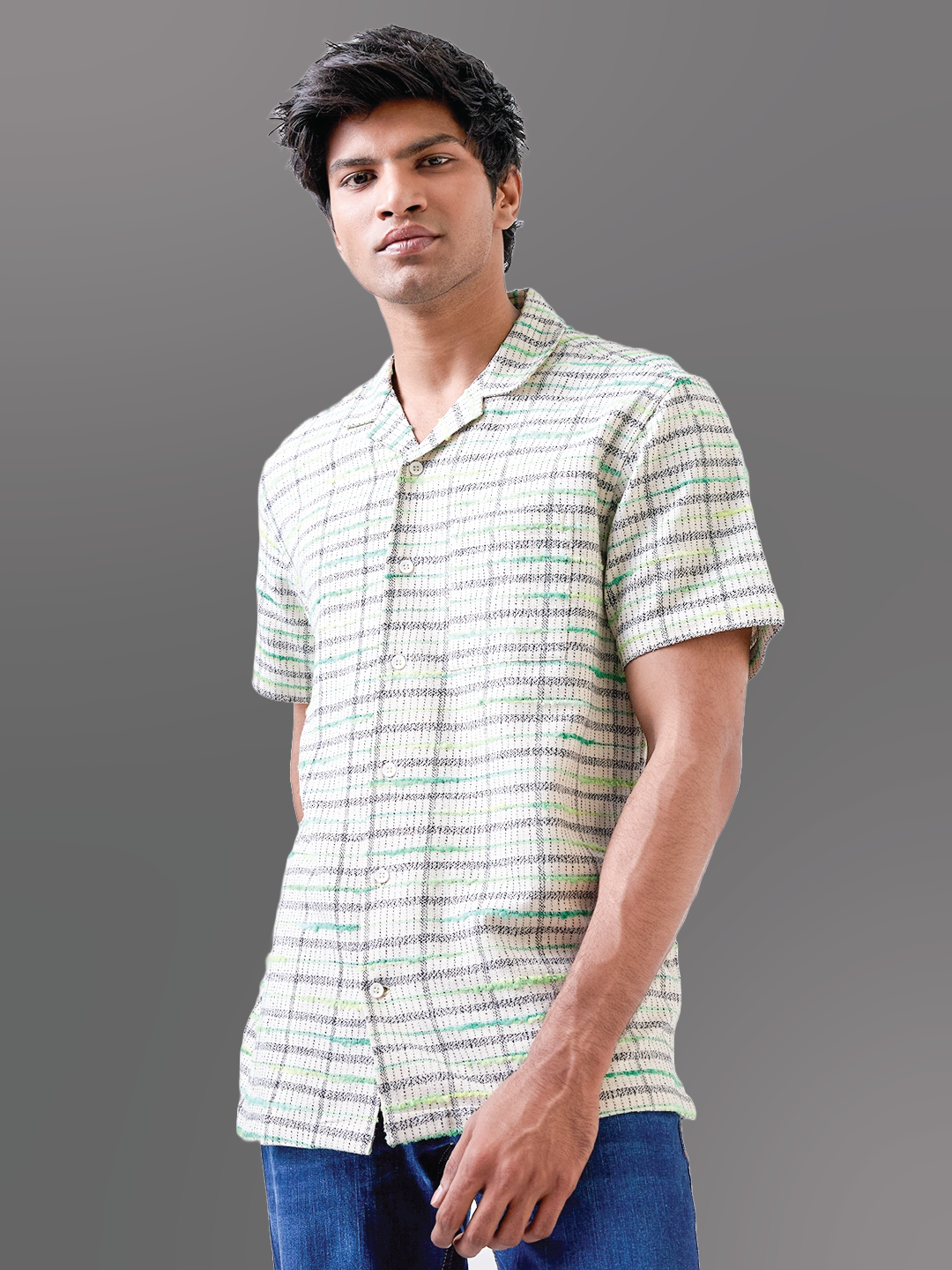 Ecru Solid Handloom Cotton Shirt