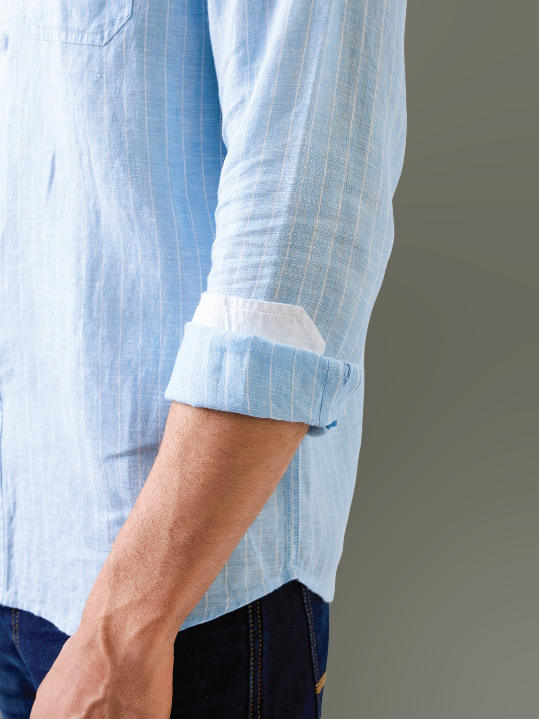 Sky Blue Striped Pure Linen Shirt