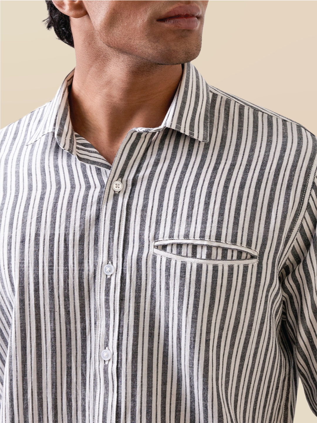 Ash Grey Striped Handloom Cotton Shirt