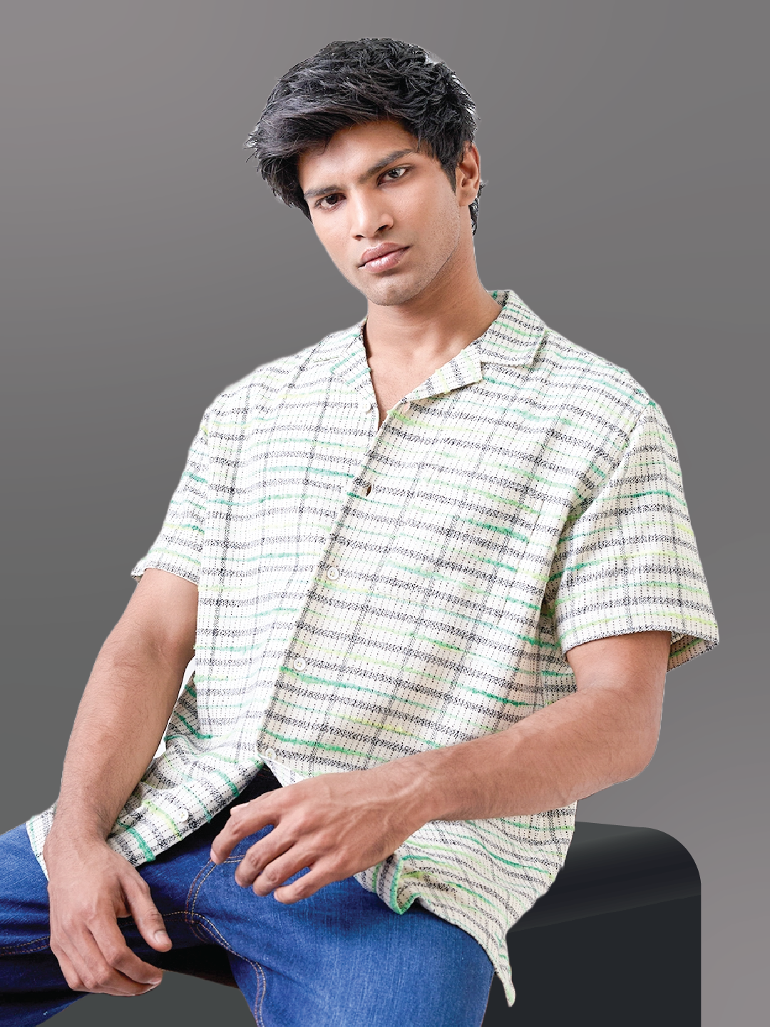 Ecru Solid Handloom Cotton Shirt