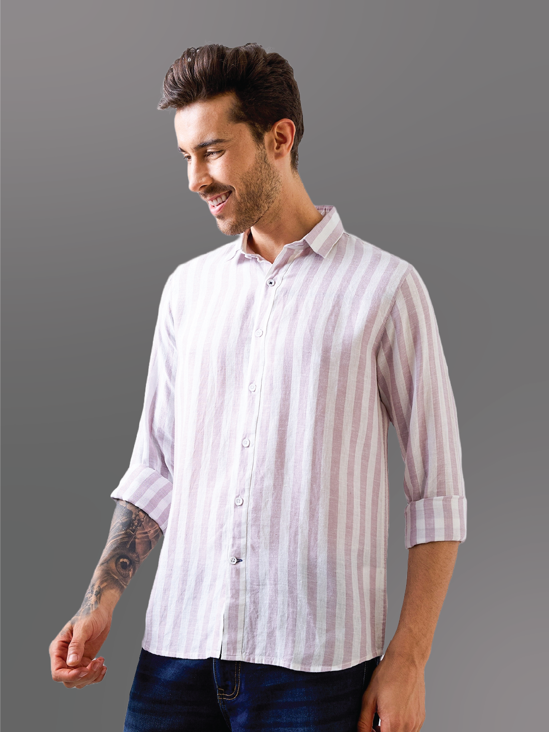 Lilac Striped Pure Linen Shirt